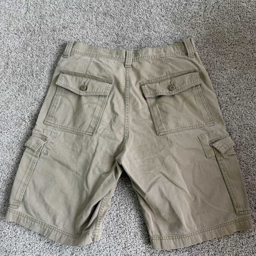 Y2K Levi's Cargo Shorts Mens 34 Beige Cotton Canvas Flat Front Workwear Casual